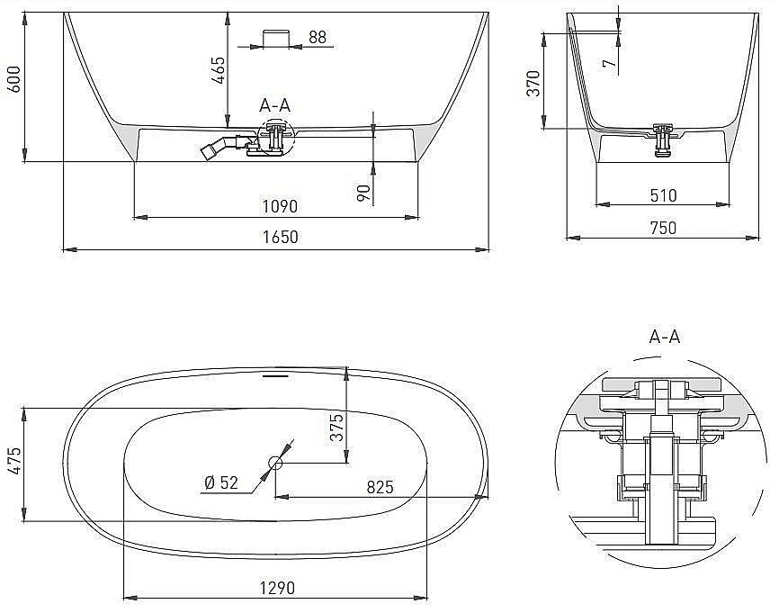 Ванна Salini SOFIA S-Sense 165x75 102511G белая купить в интернет-магазине Sanbest