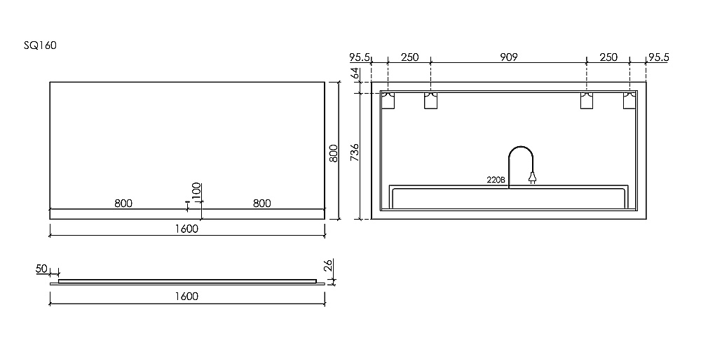 Зеркало с подсветкой Sancos Square 2.0 SQ2.1600 160х80 в ванную от интернет-магазине сантехники Sanbest