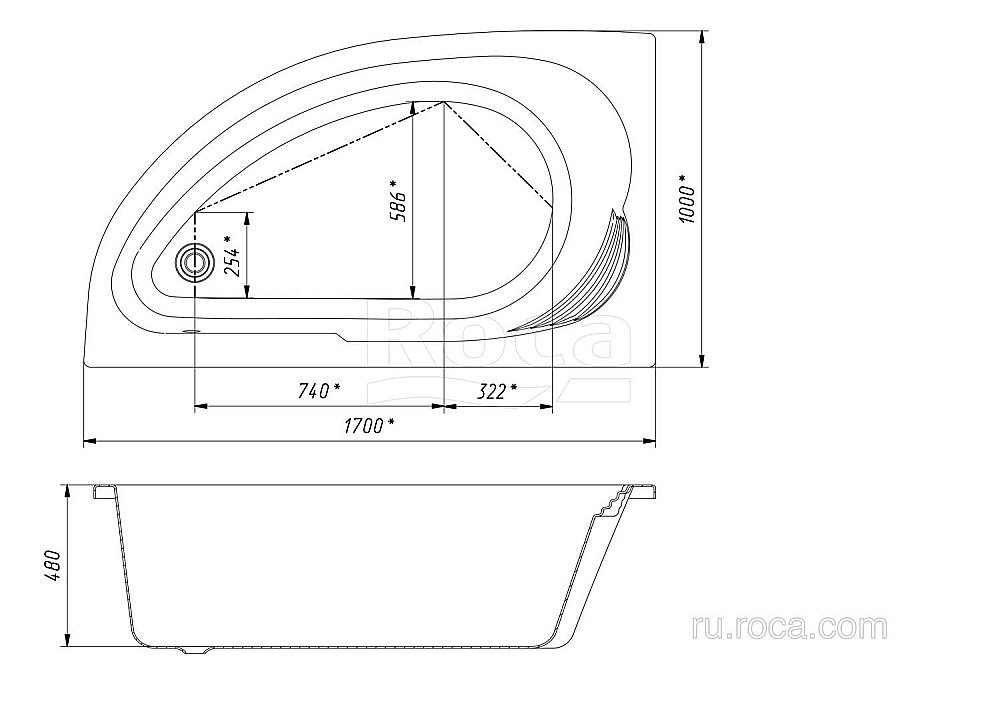 Ванна Roca Merida 170х100 купить в интернет-магазине Sanbest
