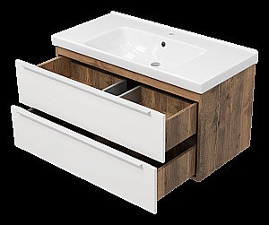 Тумба с раковиной Misty Карат -100 П-Кар09100-01/19-2Я белый/темное дерево для ванной в интернет-магазине Sanbest