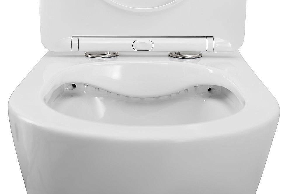 Унитаз подвесной Art&Max Bianchi AM9311CHR/SC белый, с сиденьем микролифт, безободковый купить в интернет-магазине Sanbest