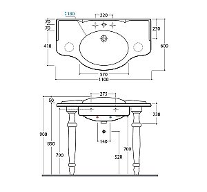 Консоль с раковиной GLOBO Paestum PA075.BI 110 с 1 отверстием для ванной в интернет-магазине сантехники Sanbest