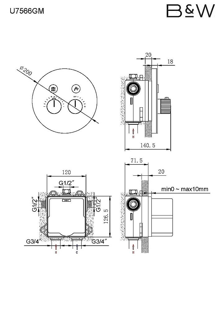 Душевая система Black&White UNIVERSE U7566GM оружейная сталь купить в интернет-магазине сантехники Sanbest