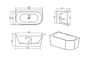 Акриловая ванна Royal Bath RIVA RB610310-GD 150х75 белый купить в интернет-магазине Sanbest