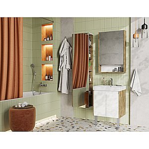 Тумба с раковиной Акватон Сканди Doors 55 белая/дуб рустикальный для ванной в интернет-магазине Sanbest