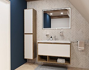 Тумба с раковиной Эстет Monaco Wood 100 подвесная 1 ящик белая для ванной в интернет-магазине Sanbest