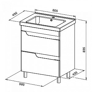 Тумба с раковиной Orange TOPLINE-Milano TM60-02 белая глянец для ванной в интернет-магазине Sanbest