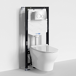 Унитаз подвесной WasserKRAFT Berkel 10TLT.010.ME.CH02.H001 безободковый, с инсталляцией Aller 10, с крышкой микролифт, белый/кнопка хром купить в интернет-магазине Sanbest