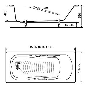 Ванна Roca Princess-N 2203E0000 160x75 купить в интернет-магазине Sanbest