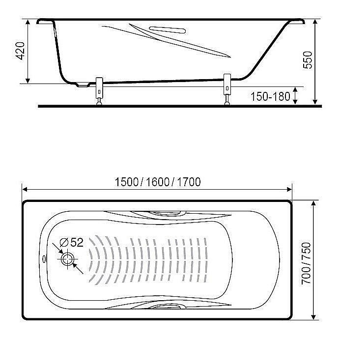 Ванна Roca Princess-N 2203E0000 160x75 купить в интернет-магазине Sanbest