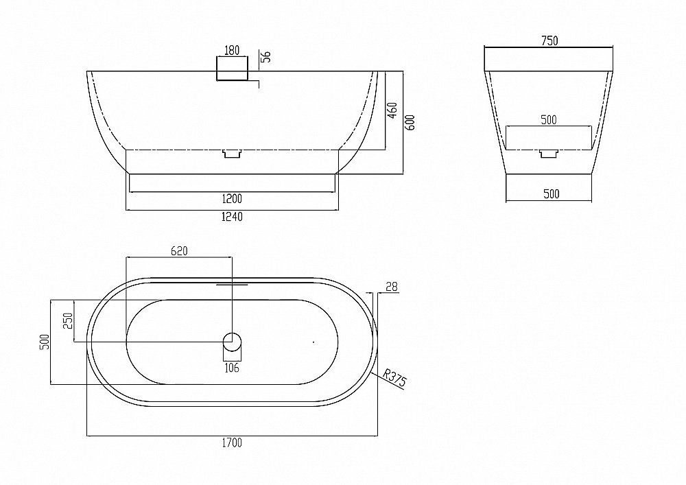 Ванна отдельностоящая Abber Frankfurt AM9941 170x75 белая купить в интернет-магазине Sanbest