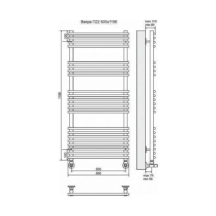 Полотенцесушитель водяной Terminus Ватра П22 500x1196 купить в интернет-магазине сантехники Sanbest