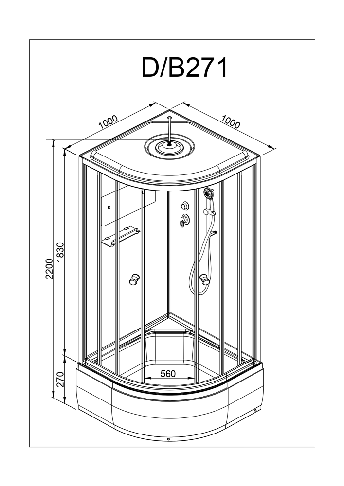 Душевая кабина Deto Серия D D271S 100x100 купить в интернет-магазине Sanbest