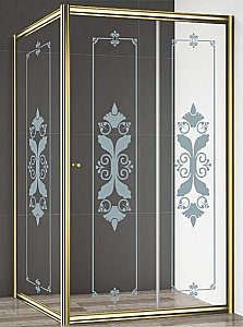 Душевой уголок Cezares Giubileo 90х120 GIUBILEO-AH-1-120/90-SCORREVOLE-CP-G стекло прозрачное с рисунком/профиль золото купить в интернет-магазине Sanbest