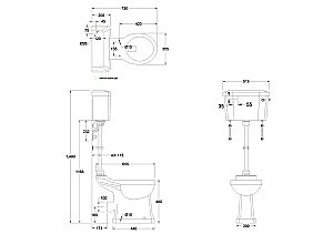 Унитаз с низким бачком Burlington Regal P12 с декоративными кронштейнами, белый, ручка хром/белая купить в интернет-магазине Sanbest