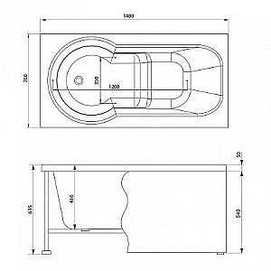 Акриловая ванна Aquanet Largo 140x70 205512 с к/с купить в интернет-магазине Sanbest