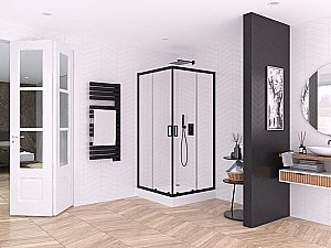 Душевой уголок NEW TRENDY SUVIA BLACK K-3565 90 x90 стекло прозрачное/профиль черный купить в интернет-магазине Sanbest