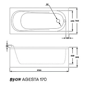 Ванна акриловая Byon Agesta Ц0000160 170х70 купить в интернет-магазине Sanbest