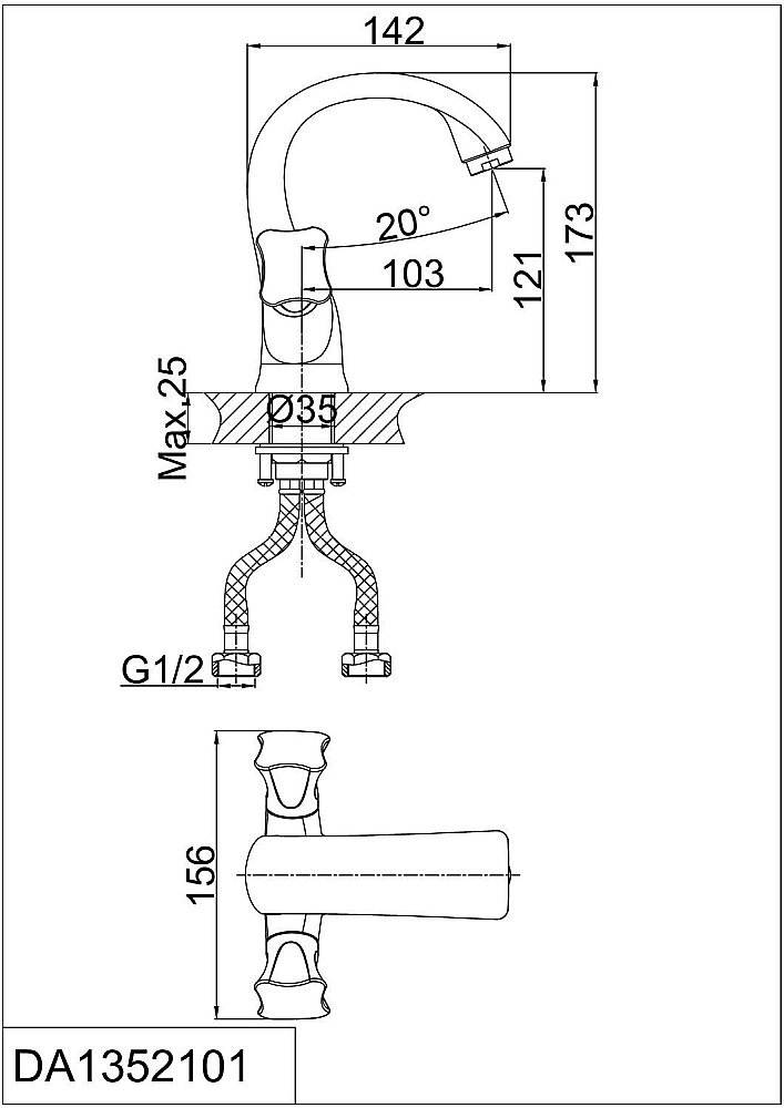 Смеситель для раковины D&K Hessen Grimm DA1382101 купить в интернет-магазине сантехники Sanbest