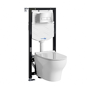 Унитаз подвесной WasserKRAFT Berkel 10TLT.010.ME.CH03.H001 безободковый, с инсталляцией Aller 10, с крышкой микролифт, белый/кнопка хром купить в интернет-магазине Sanbest