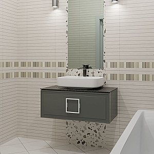 Тумба с раковиной LA FENICE Cubo Grigio 90 серая, столешница черная/ручка белая для ванной в интернет-магазине Sanbest