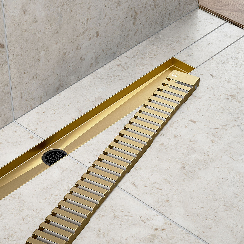 Душевой лоток TIMO Drain System 900 с вставкой "lines", Золото матовое купить в интернет-магазине Sanbest