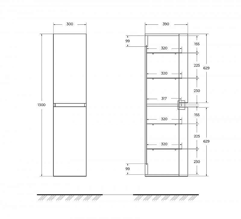 Пенал подвесной Cezares VAGUE 44326 30 Grigio talpa opaco для ванной в интернет-магазине сантехники Sanbest