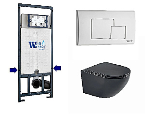 Унитаз подвесной WeltWasser WW MERZBACH 10000014151 с крышкой микролифт, безободковый, смыв торнадо, в комплекте с инсталяцией, черный матовый купить в интернет-магазине Sanbest