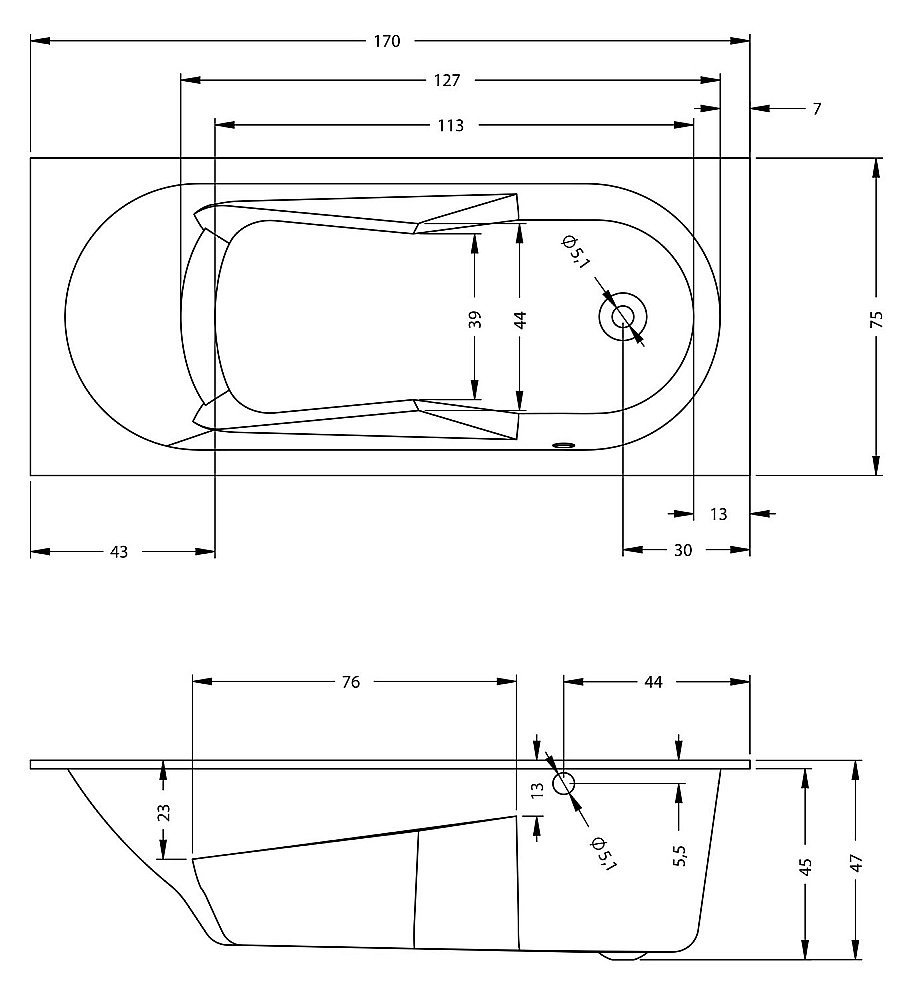 Акриловая ванна Riho Lazy 170x75 белая купить в интернет-магазине Sanbest