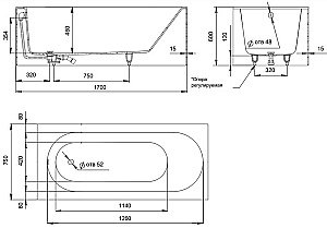 Ванна Salini FABIA S-Sense 170x75 102611M белая матовая купить в интернет-магазине Sanbest