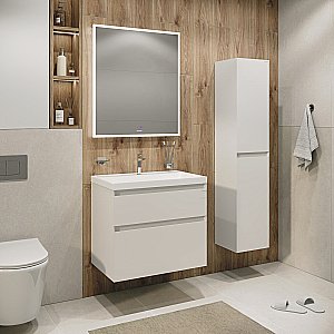 Тумба с раковиной подвесная Grossman МЕРКАДО 60 с 2-я ящ, белая матовая для ванной в интернет-магазине Sanbest