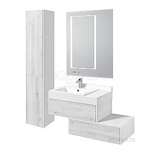 Тумба с раковиной Акватон Сакура 80 белая глянцевая/ольха наварра для ванной в интернет-магазине Sanbest