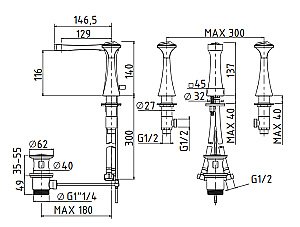 Смеситель для раковины на три отверстия Migliore Opera ML.OPR-6012K золото купить в интернет-магазине сантехники Sanbest