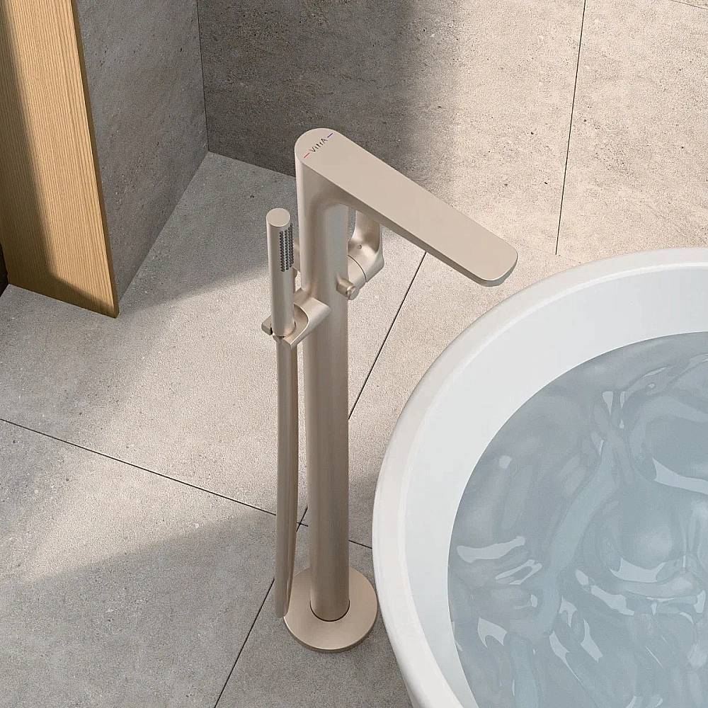 Смеситель для ванны VitrA Root Round A4274134EXP с ручным душем, брашированный никель купить в интернет-магазине сантехники Sanbest