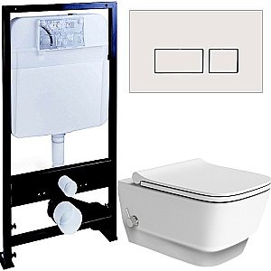 Унитаз Boheme Bello 971-2-MW с инсталяцией и кнопкой 664-W белый матовый/белый, безободковый, с функцией биде купить в интернет-магазине Sanbest