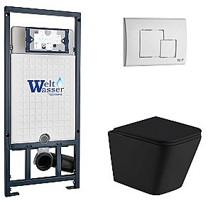 Унитаз с инсталляцией WeltWasser MARBERG 507 + GELBACH 043 MT-BL + MAR 507 SE GL-WT черный матовый/кнопка белая купить в интернет-магазине Sanbest