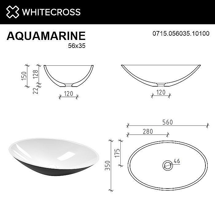 Раковина накладная WhiteCross Aquamarine 56 0715.056035.10100 черная, белая купить в интернет-магазине Sanbest
