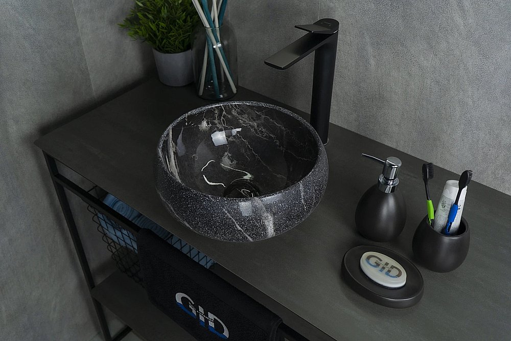 Раковина накладная Gid Esfera 32 Mnc480 54432 черная мрамор купить в интернет-магазине Sanbest