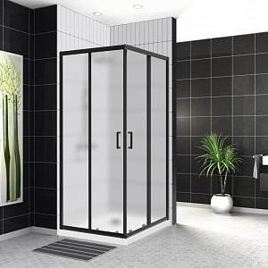 Душевой уголок BelBagno UNO-195-A-2-90-P-NERO 90х90 стекло текстурное/профиль хром купить в интернет-магазине Sanbest