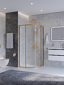 Душевой уголок Cezares PLANE 90х90 R-2-90-C-BORO стекло прозрачное/профиль брашированное золото купить в интернет-магазине Sanbest