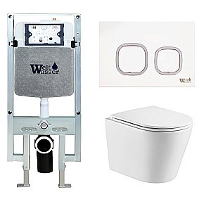Унитаз подвесной WeltWasser AMBERG 497 ST + SALZBACH 043 GL-WT + AMBERG RD-WT белый глянцевый, безободковый, с крышкой микролифт, слив торнадо, с инсталляцией и белой кнопкой купить в интернет-магазине Sanbest