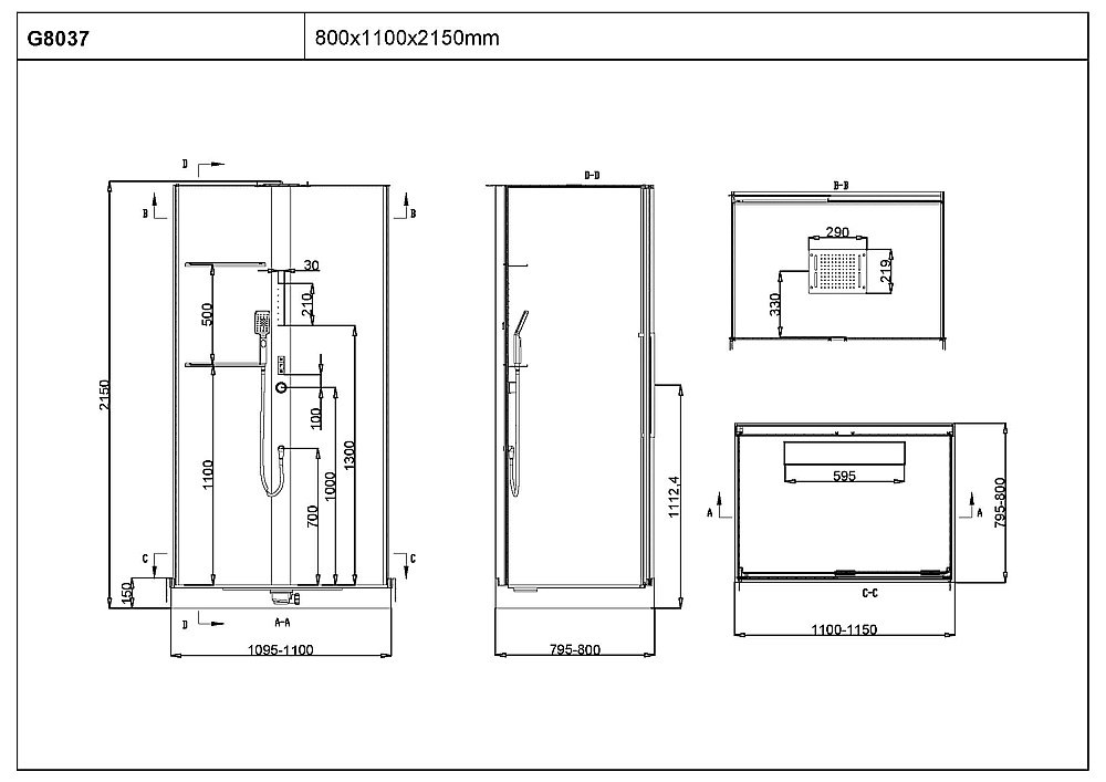 Душевая кабина Black&White Galaxy G8037 80х110 купить в интернет-магазине Sanbest