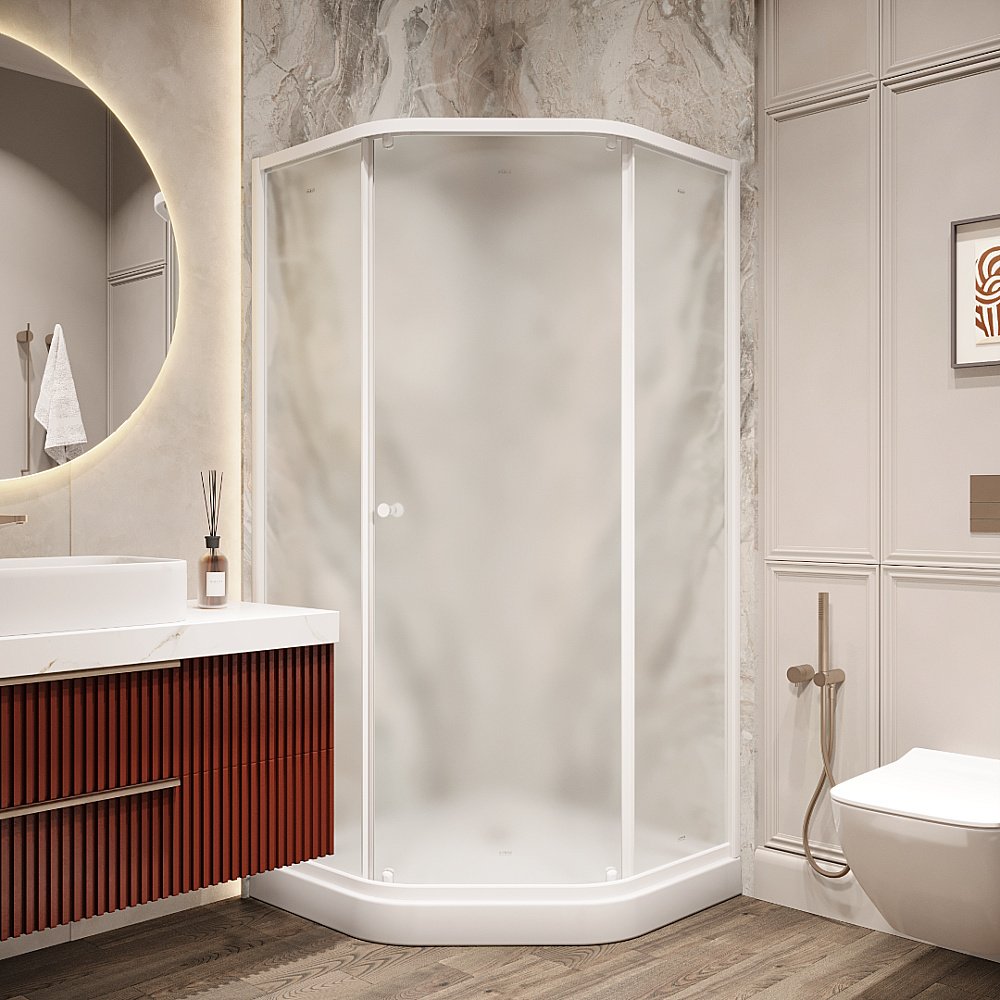 Душевой уголок Parly ZEP91FR 90х90 стекло матовое/профиль белый купить в интернет-магазине Sanbest