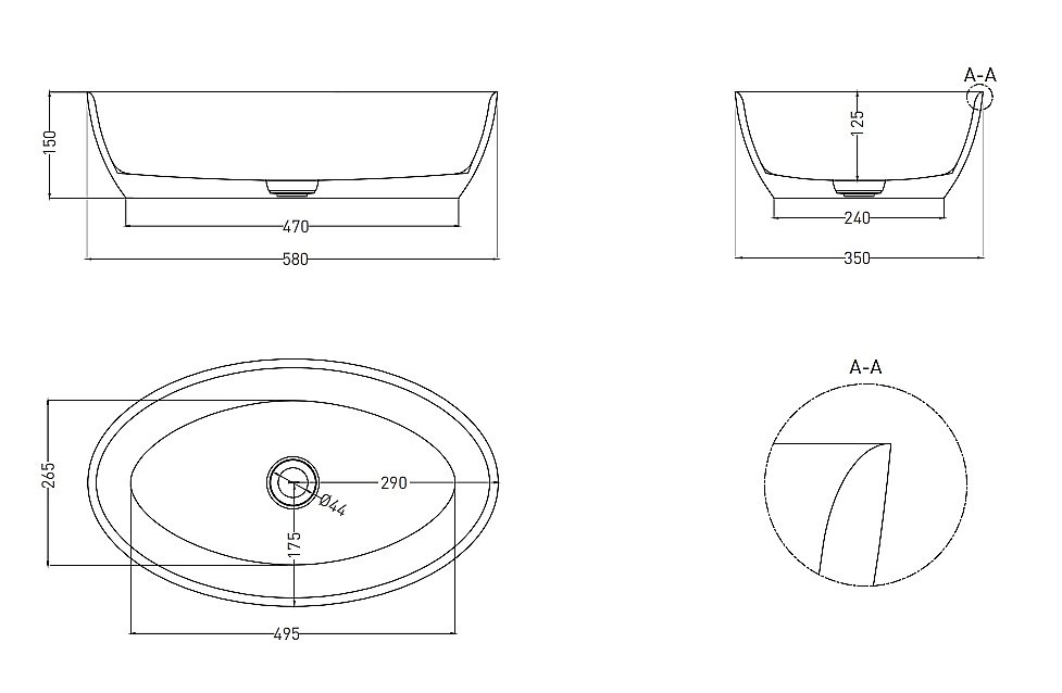 Раковина накладная Salini ALDA 01 110621M 58 из искусственного камня S-Stone, белая матовая купить в интернет-магазине Sanbest