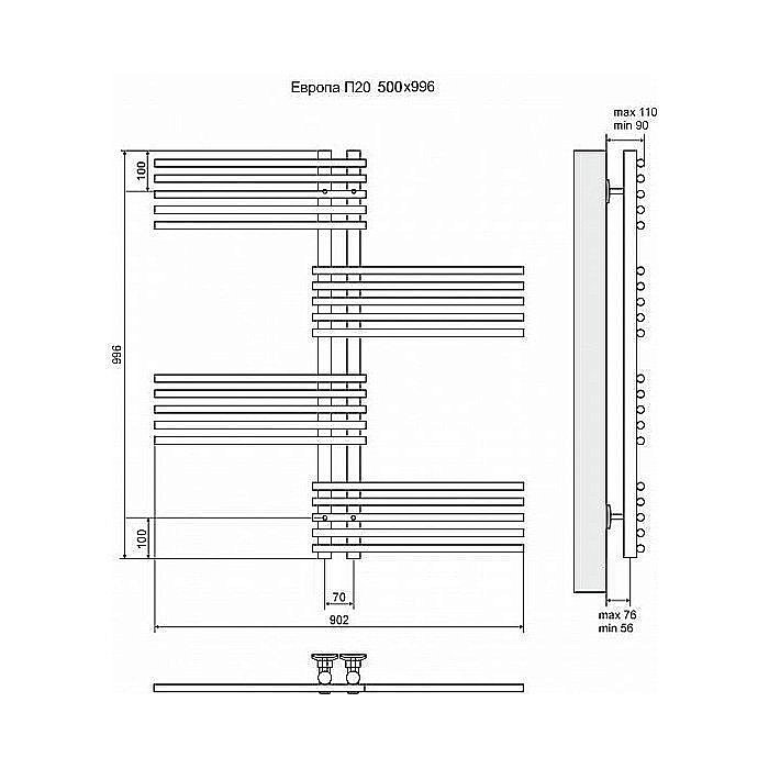 Полотенцесушитель электрический Terminus Европа П20 500x996 левый/правый купить в интернет-магазине сантехники Sanbest