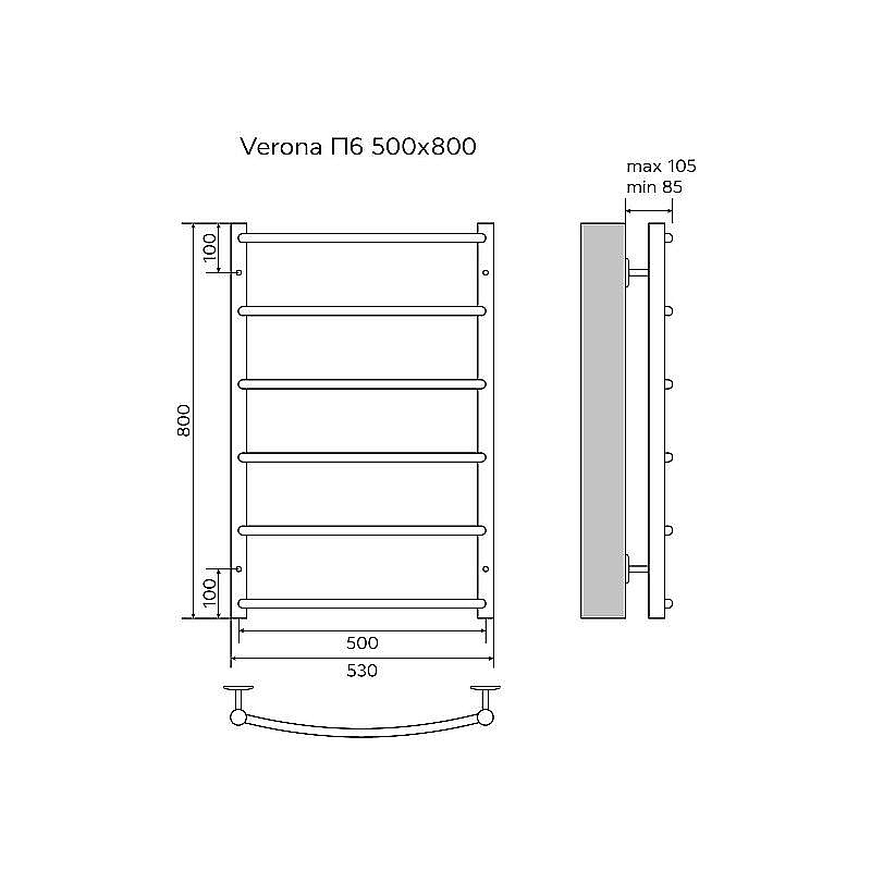 Полотенцесушитель водяной Azario Verona 500/800 AZ04158 хром купить в интернет-магазине сантехники Sanbest