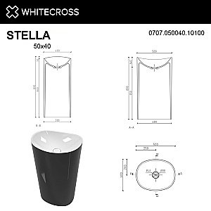 Раковина напольная WhiteCross Stella 50 0707.050040.10100 черная, белая купить в интернет-магазине Sanbest
