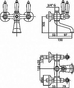 Смеситель для ванны Caprigo ADRIA–Classic 03-019-vot купить в интернет-магазине сантехники Sanbest