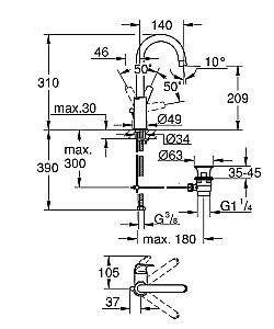 Смеситель для раковины Grohe BauFlow 23753000 купить в интернет-магазине сантехники Sanbest