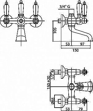 Смеситель для ванны Caprigo ADRIA–Classic 03-019-vot купить в интернет-магазине сантехники Sanbest